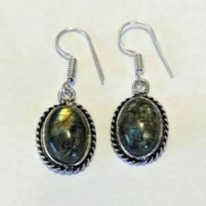 Labradorite Gemstone 925 Silver Plated Handmade Dangle Earrings